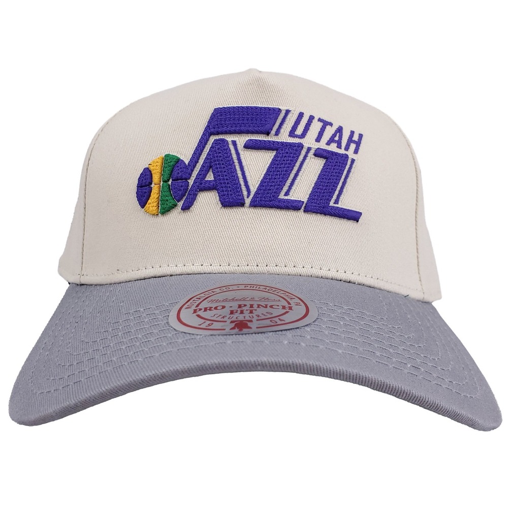 Utah Jazz Mitchell & Ness NBA Pro Fit Snapback Hat Cap 3D Chainstitch Logo NWT
